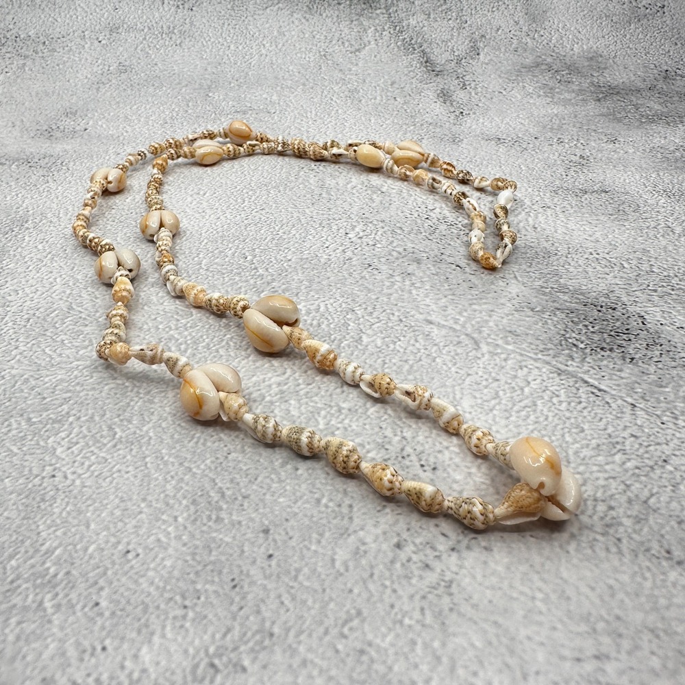 Long Cowrie Shell Necklace Boho Coastal Beach Layering Vintage Statement Gift